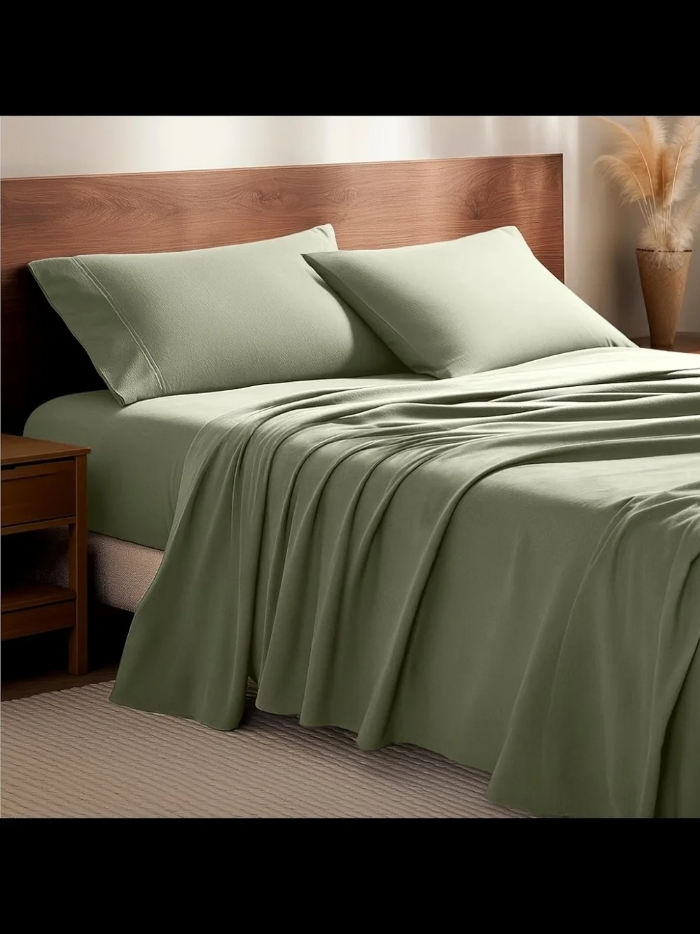 Bare Soft Flannel  Sage Green Bed Sheet Set - Home Bedding Queen Size
